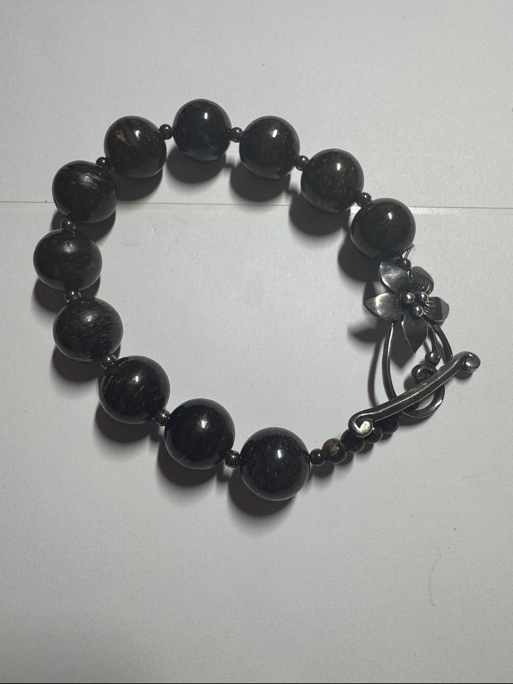 Silpada .925 sterling silver bronzite bracelet with floral clasp - Picture 1 of 4
